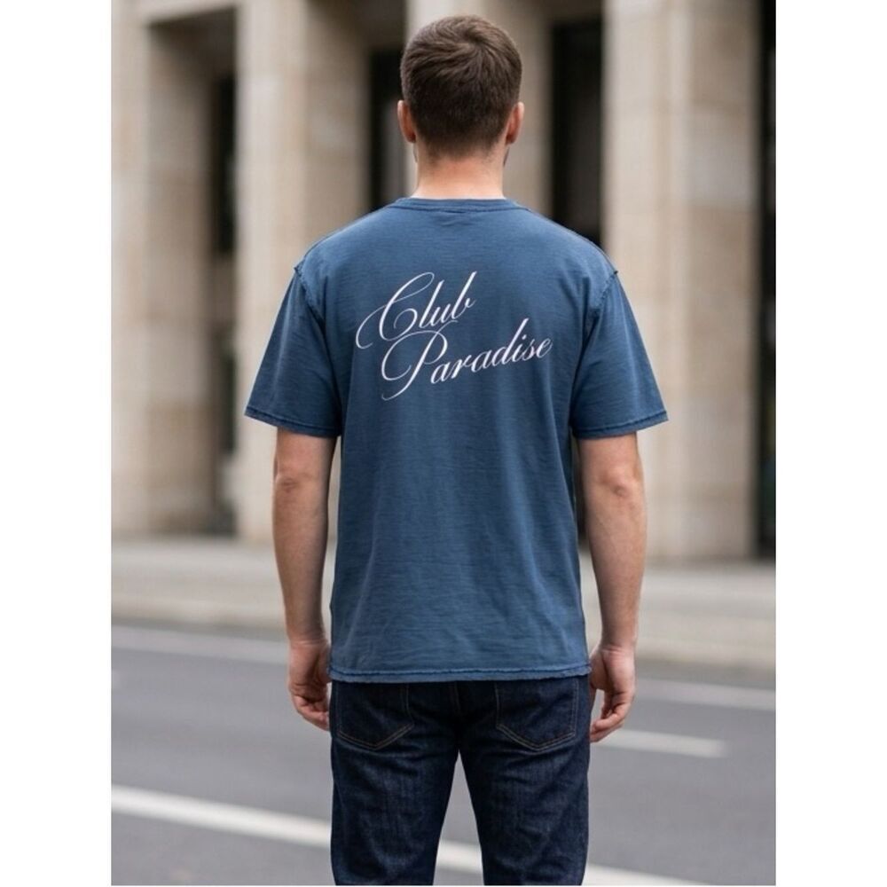 NWT Club Paradise Unisex Blue Resort Tee Raw Hems Classic Graphic Tee Shirt - XL